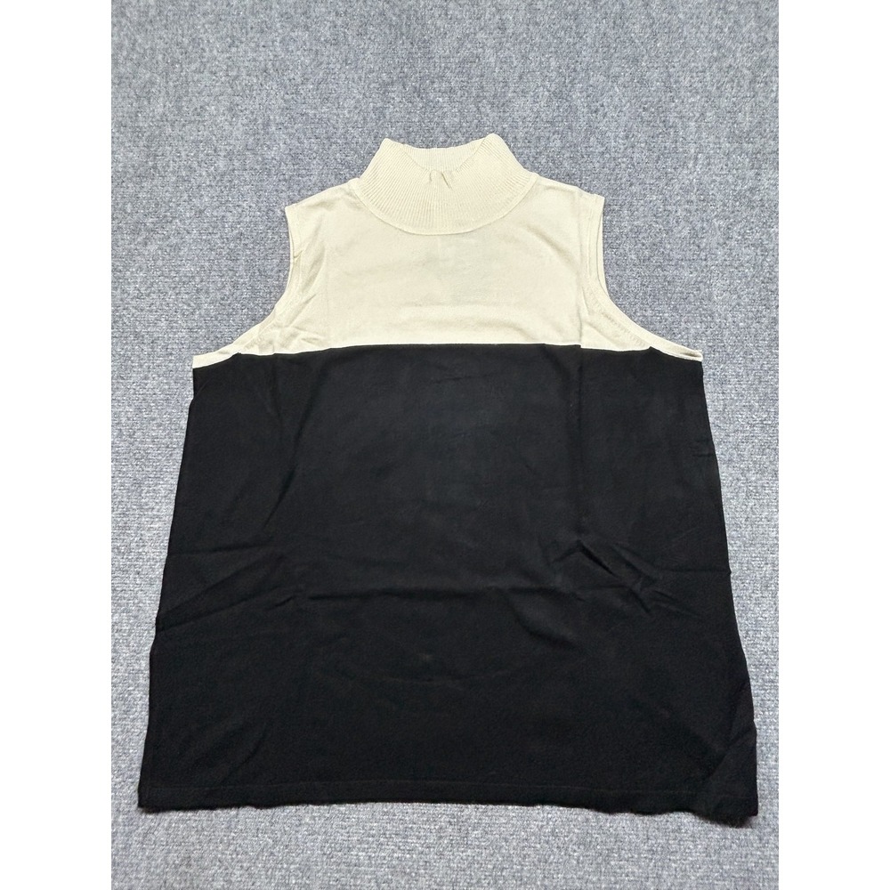 WynneLayers Sweater Womens 1X Black Ivory Colorblock Sleeveless Mock Neck Top